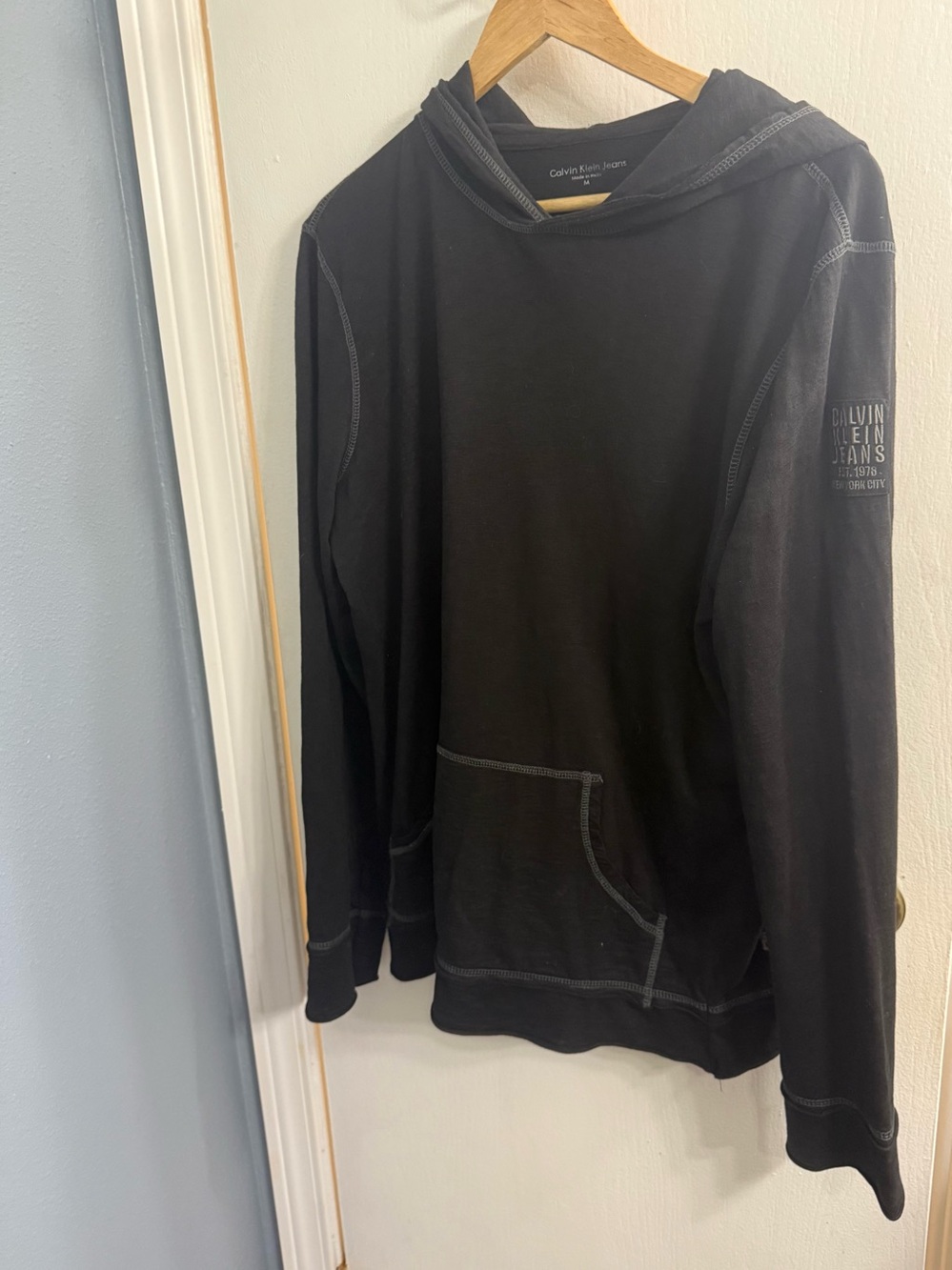 Calvin Klein Black Hooded Pullover with Contrast Stitching